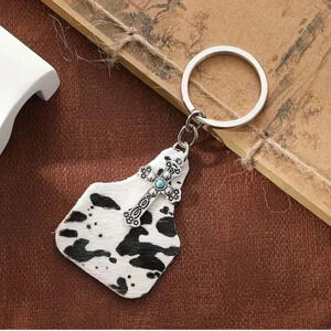 Farm Cow Fur Cow Pattern Alloy Cross Keychain